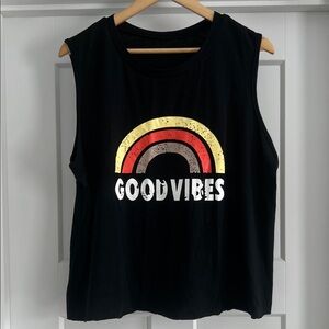 Black Sleeveless Top with Rainbow Print -201